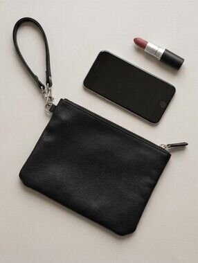 Steve Madden Black Pebbled Leather Wristlet with Silver Zipper